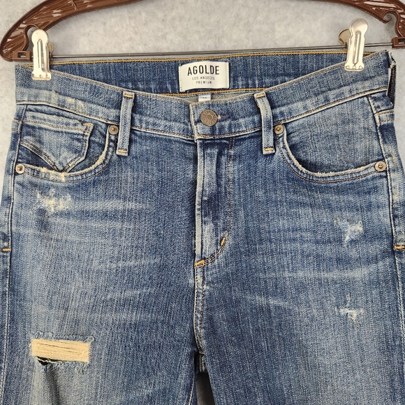 AGOLDE Jeans Womens 26 Blue Denim Medium Wash Distressed Stretch Made in USA - Picture 4 of 15